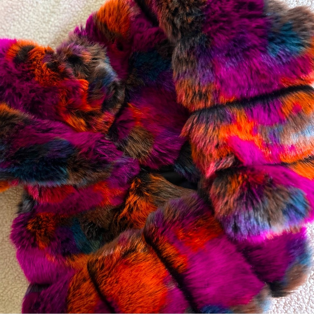 Vibrant Multicolor Faux Fur Cropped Jacket